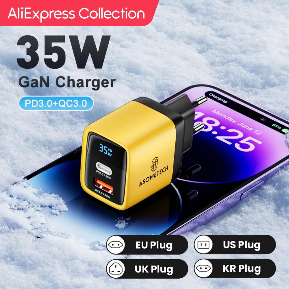 AliExpress ÷ ASOMETECH 35W GaN , LED ÷, QC3.0, 30W, 25W, PD PPS,  , USB CŸ ,  14 